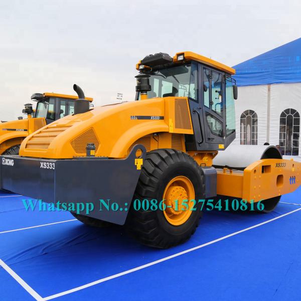 Largest 33 Ton Mechanical Single Drum Vibratory Roller XCMG XS333J Yellow Color