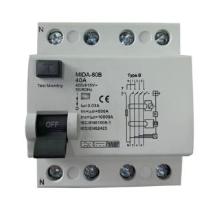 B Type Electrical RCCB Protected Circuits 2 Pole 4P 30mA DC 6mA