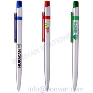 click style silver plastic pen,low price silver color advertising pen