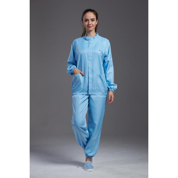 Blue color Two Pieces Anti Static Garments With 10E7-10E11 Ohm Surface