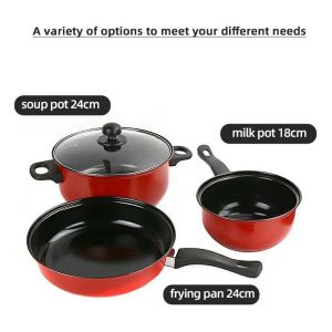 Red 4 Piece Cast Iron Cookware Set Iron Non Stick For Kitchen