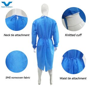 China Cross Infection Prevention Adult Gown Blue SMS Fabric Disposable Surgical Isolation Clothing on sale