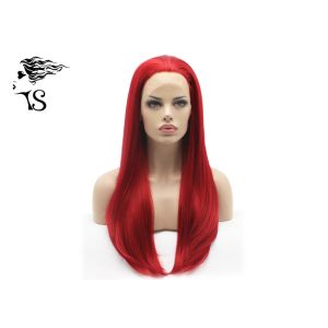 Straight Synthetic Bright Red Lace Front Wig , Colored Long Lace Front Wigs