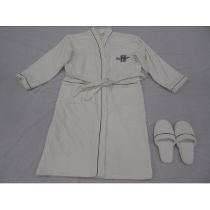 Cheap cotton velour terry fabric embroidered men dressing gowns with slipper for sale