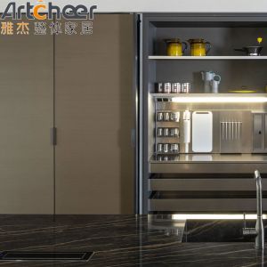 Pvc Board Kitchen Cabinet Modular Design with Customized Size and Quartz Stone