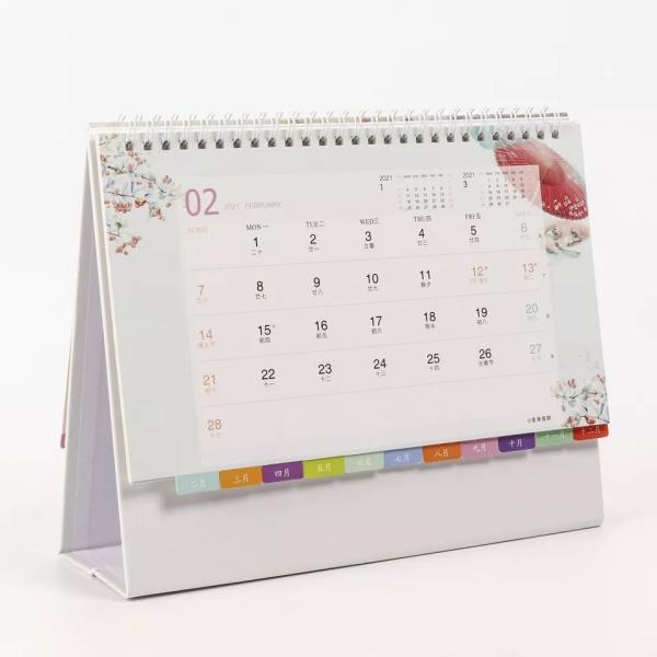 Cardboard 190x260mm Printable Desk Calendar Double Wire O Binding