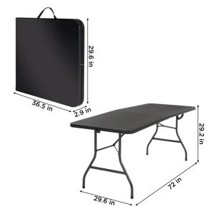 Plastic Folding Table Black 6ft Molded for Indoor Outdoor Banquet Picnic Iron