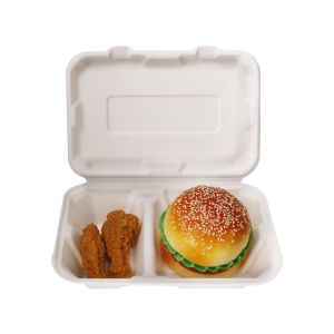 Customized Burger Box Biodegradable 2-Room Disposable Sugarcane Lunch Box