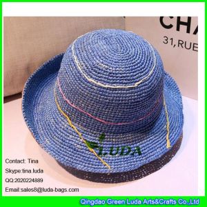 LDMZ-007 navy blue ladies bucket hats foldable raffia straw visor cap