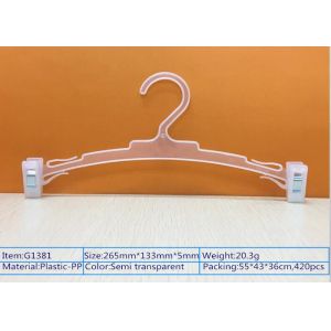 Transparency Plastic Clothes Hangers With Two Clips , Retail Clothes Hangers