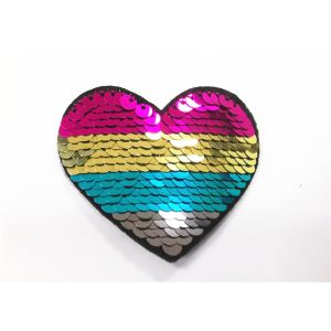 Multicolor Heart Logo Sequin Embroidery Patches Sequin Sew On Patches