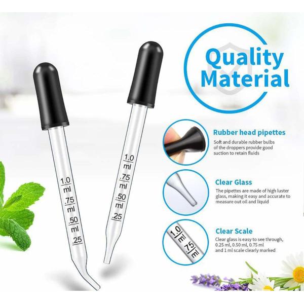 Eye Dropper For Essential Oils, Pipettes Dropper Rubber Head, Calibrated Thick
