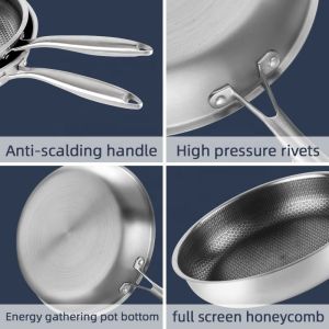 Induction Stovetop Frying Pan Honeycomb Coating Non Stick Stainless Steel