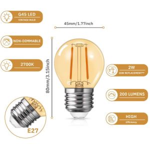G45 amber led filament bulb 220-240V E27 2W filament led light bulbs