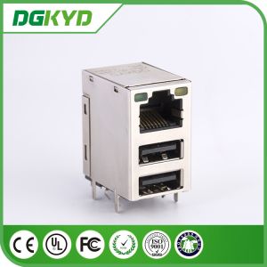 Gigabit RJ45 Connector Shielded with Double USB , Registered Jack 45