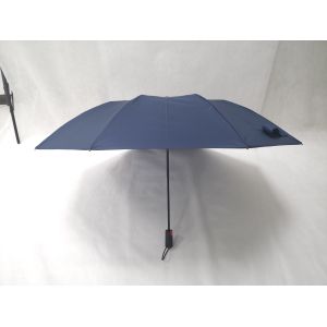 22 Inch Blue Mens Two Fold Umbrella Pongee Fabric With Rubber Coating Handle