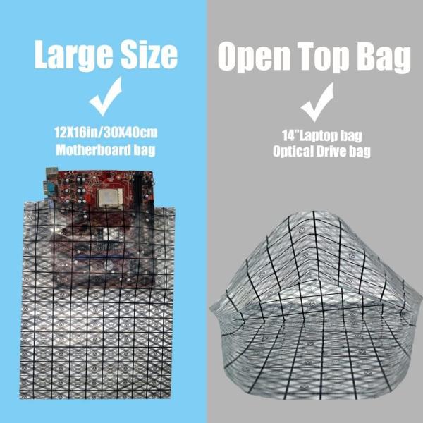 Open Top Antistatic Bag,10pcs 12X16in/30x40cm Large ESD Anti Static Bags for