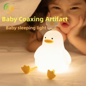 Kawaii Timer Baby Night Light USB Rechargeable Cute Duck Lamp Silicone Dimmable