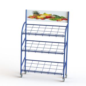 Supermarket 3 Tier Metal Fruit And Vegetable Display Stand With Wire Shelves And