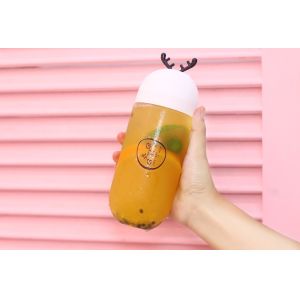 Clear Reusable Plastic Handle Milk Tea Bottles With Lid