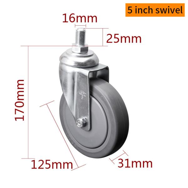Zinc Coating Medium Duty Caster Wheels 5 Inch Swivel Caster With Brake