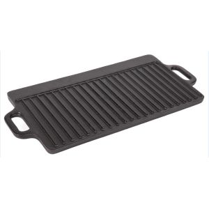 Two Handles Rectangular Cast Iron Griddle With Ridges 18x9.4x0.6inch