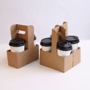 China 4 Cups Disposable Compostable Durable Drink Carrier for Hot or Cold Drinks To Go Coffee Cup Holder for Food Delivery Ser on sale