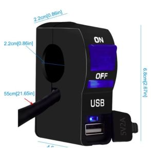 Handlebar Motorcycle Charging Port With Lamp 5V 2A USB Charger