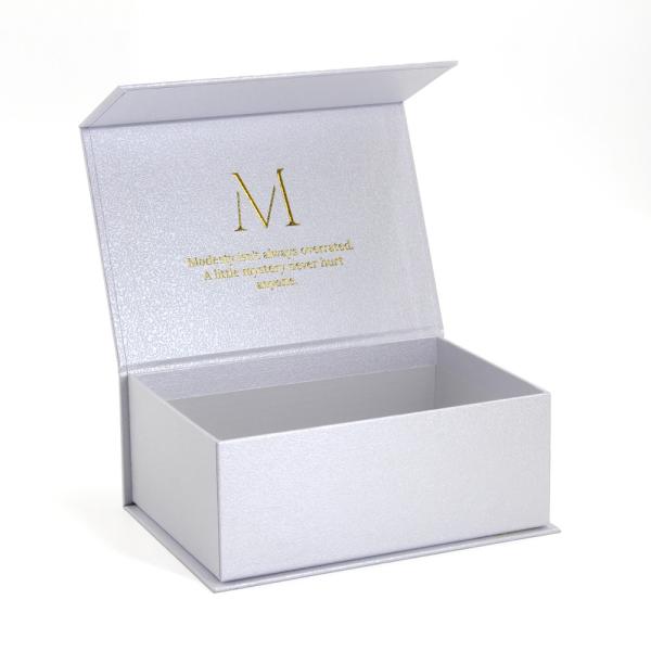 Custom White Art Paper Hardcover Box With Gold Foil Logo