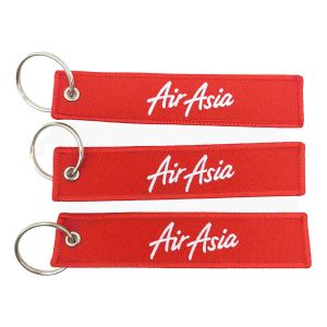 Double Stitching Custom Embroidered Keychain Metal Loop Design Flight Tag