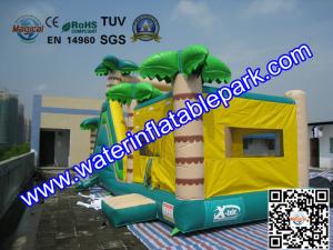 Cheap Inflatable Bouncer Slide , Commercial Grade Bounce Houses Coconut Trees Tropical Themed for sale