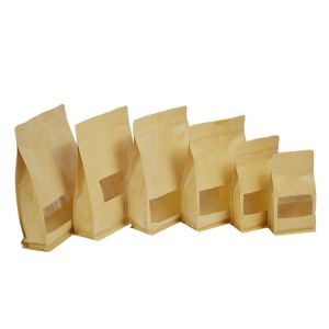 Custom food grade Biodegradable recycle brown zipper stand up kraft paper bag
