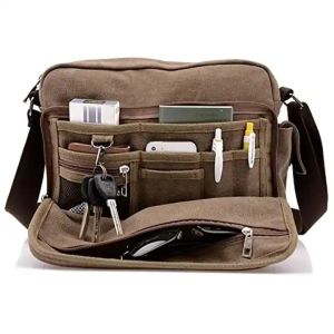 Portable Canvas Offset Print Crossbody Messenger Bag Women'S 13.8 X 4 X 10.8