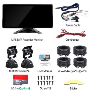 AI Car DVR System BSD Alarm 360° 4CH 10.36 Inch Monitor With Recorder for Truck