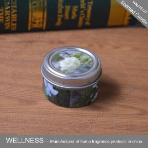 Really Good Smelling Scented Tin Candles With Round And Top Printing Sticker
