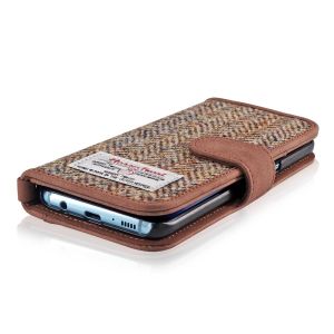 Brown Harris Tweed Phone Case 5.8 Inch Leather Wallet Case For Samsung S8