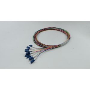 12 Color-Coded 0.9mm Unjacketed LC UPC Fiber Pigtails OS2 Single Mode 1m (3ft)