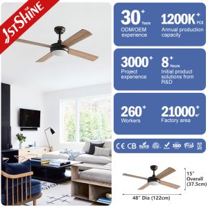 48 Inch Classic AC Motor Ceiling Fan with Light 4 MDF Wood-Look Blades