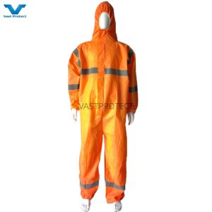 China OEM Accepted Type 5 6 Industrial PPE Orange SMS Disposable Coveralls With Refelctive Tape on sale