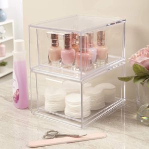 Multifunction Makeup Stackable Clear Plastic Organizer Drawers With Lid