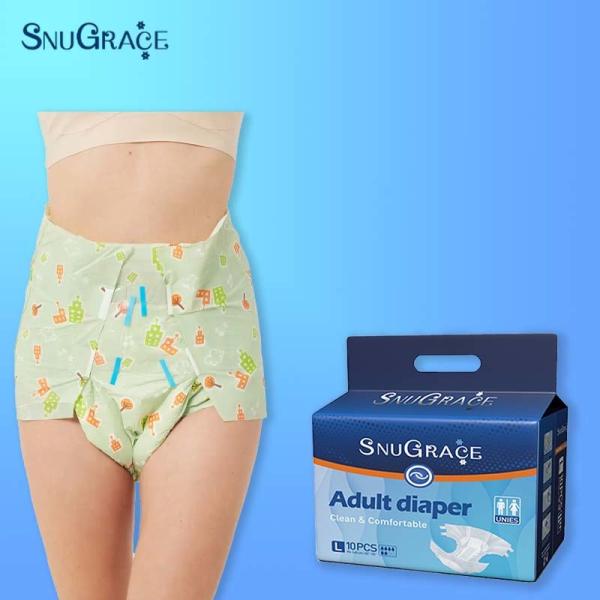 Quality Super Speed Absorbency Printed Adult Diaper with Color Pattern and Quick Spreading wholesale