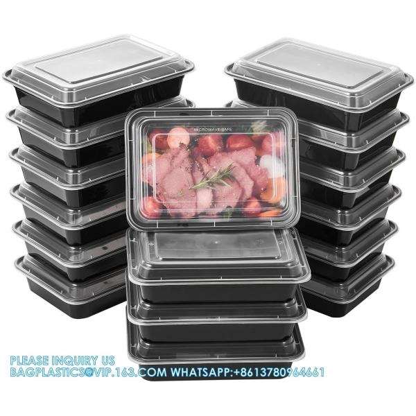 28 Oz 1 Compartment Black Rectangular Reusable To Go Lunch Prepping Boxes BPA