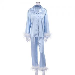 Cheap OEM maufactory  Spring European And American Pajamas Silk Long Sleeved Pajamas Turn Over Neck for sale