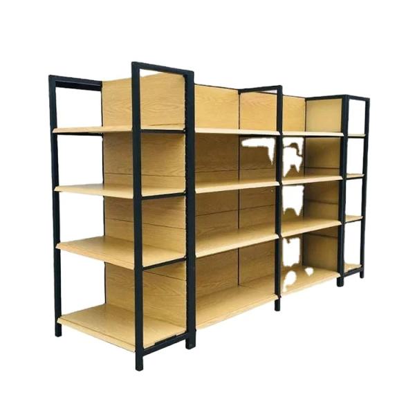 Factory customized color size wood grain shelf store supermarket supplies