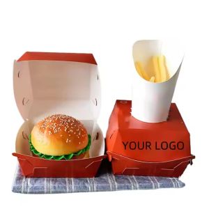 Custom Logo Sized Disposable Boxes for Fried Chicken Fries Sandwich Burger