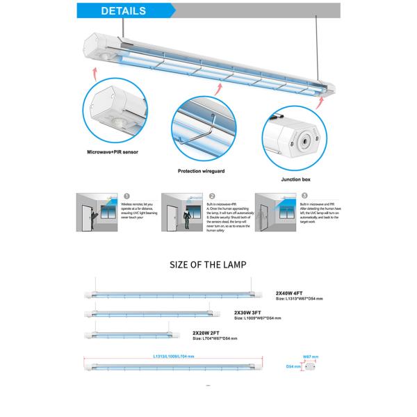 254nm UVC Germicidal Tube Double Sterilized 80W T5 T8 With Smart Sensor