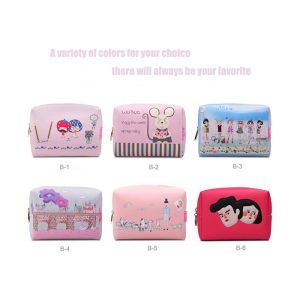 Cartoon Pattern Promotional Toiletry Bag Leather Material With Custom Design