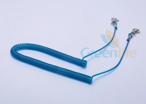 China Blue Covered Fly Fishing Rod Lanyard  Wire Coiled Leash With Lobster Claws on sale