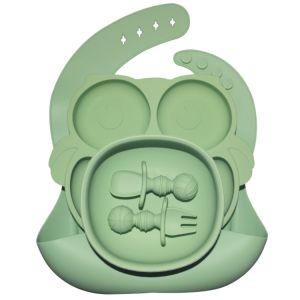 6 Pcs Silicone Baby Feeding Plates Sets With Cup Bib Fork Spoon MHC Tableware