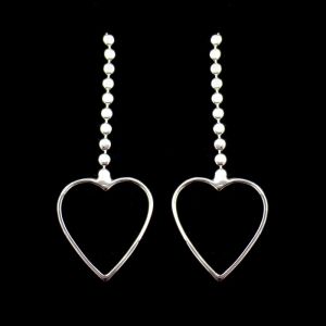 China Plain Pure Silver Heart Earrings / Silver Bead String Hanging Earrings For Women on sale